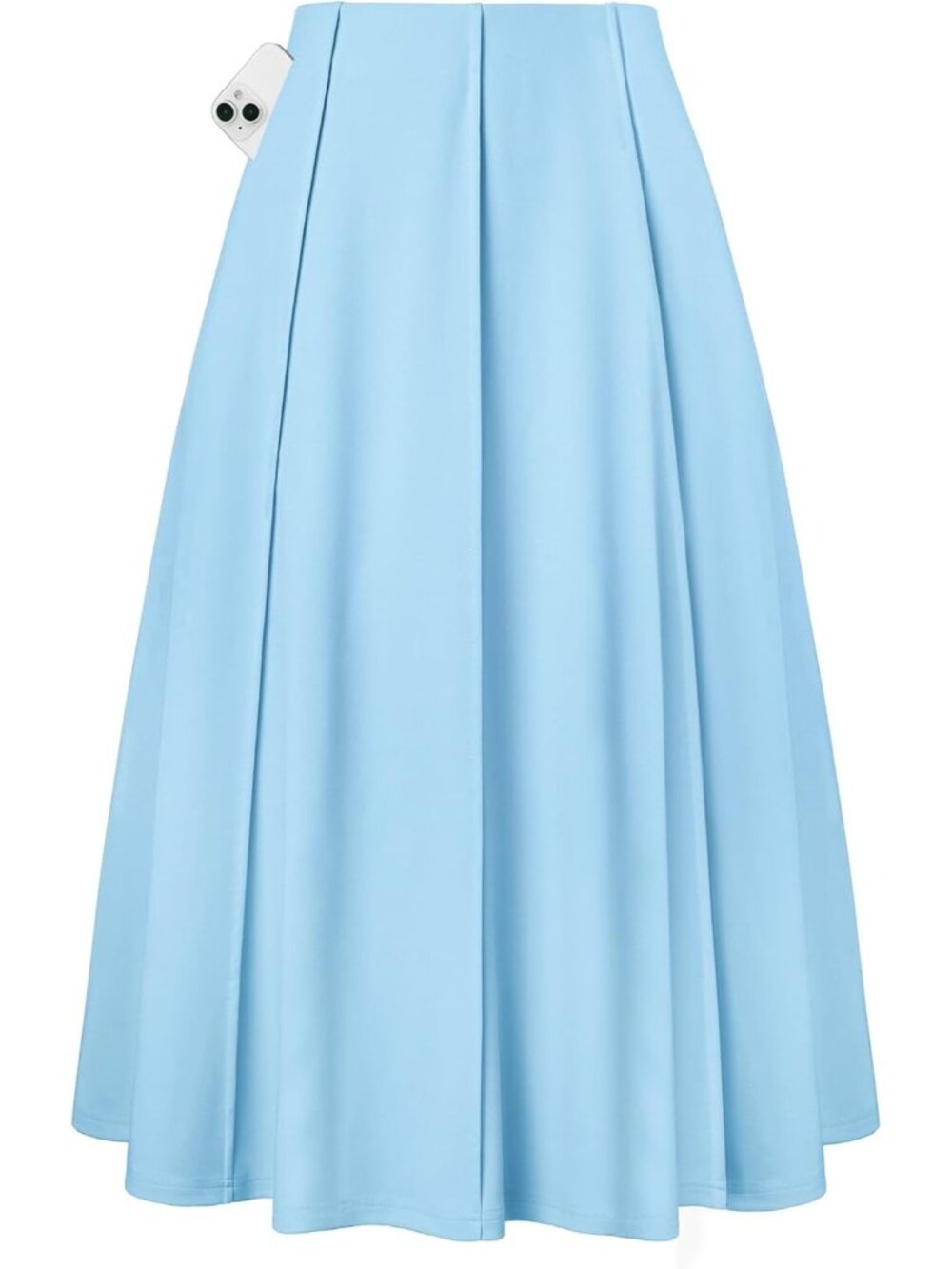 Women's Sky Blue Panel-pleated High-waisted Deep Side Pockets A Line Flowy Skirt